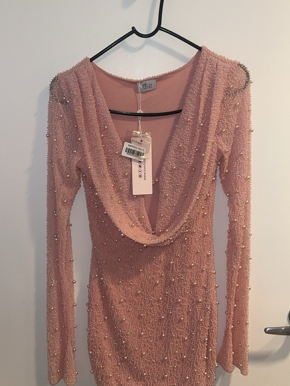 Oh Polly Blush Pink Beaded Mini Dress